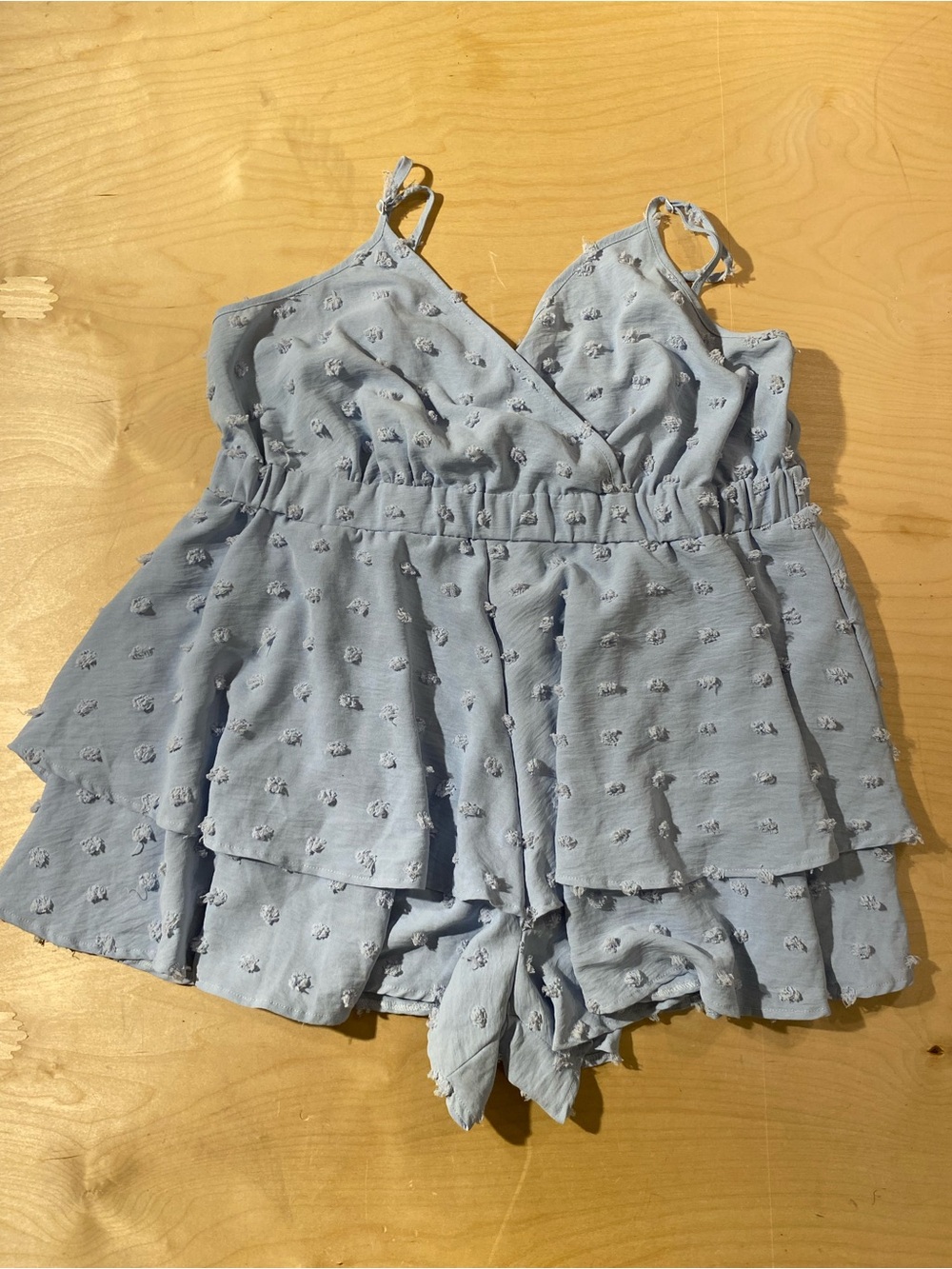 SHEIN Light Blue Textured Ruffle Romper 3 XL (BM)